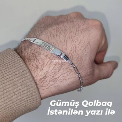 Gumus qolbaq istenilen yazi ile